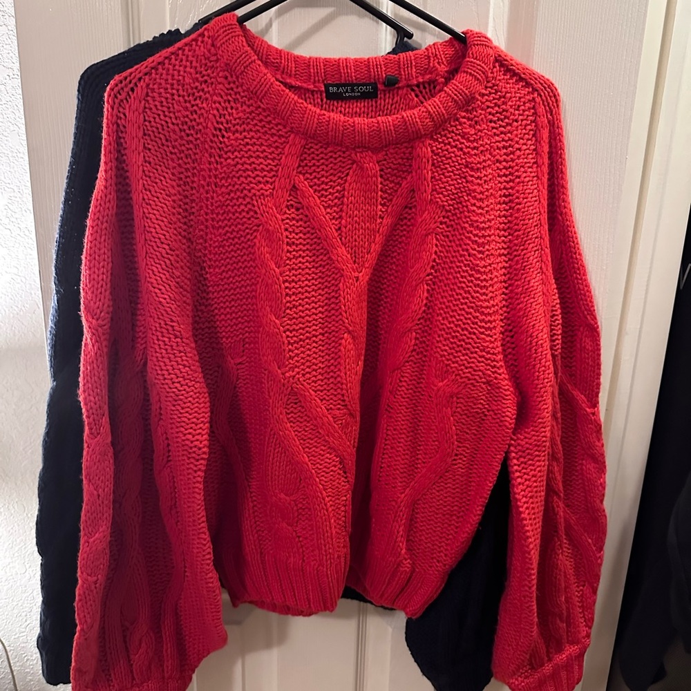 Brave souls chunky knit sweaters in red and blue